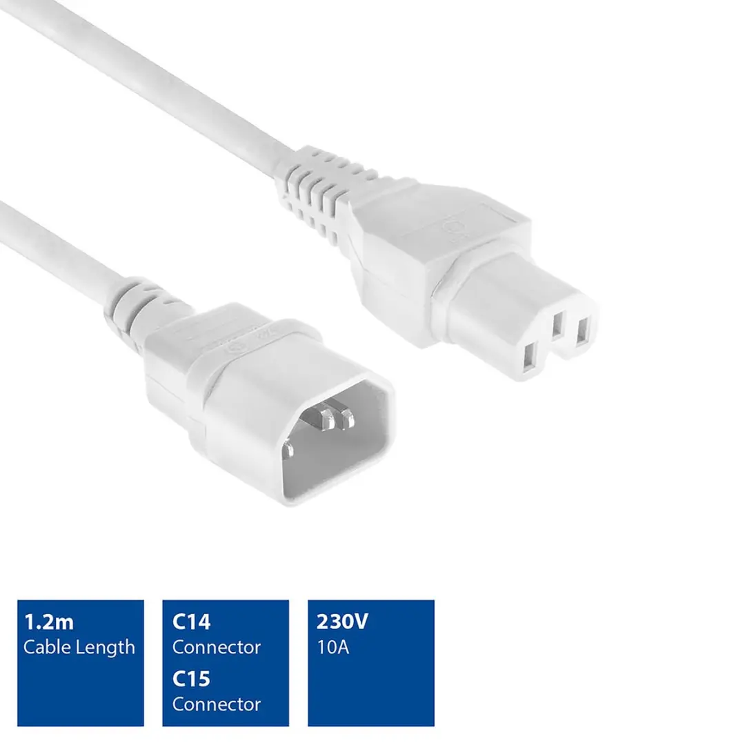 ACT AK5436 Netsnoer C14-C15 Wit 1,2m