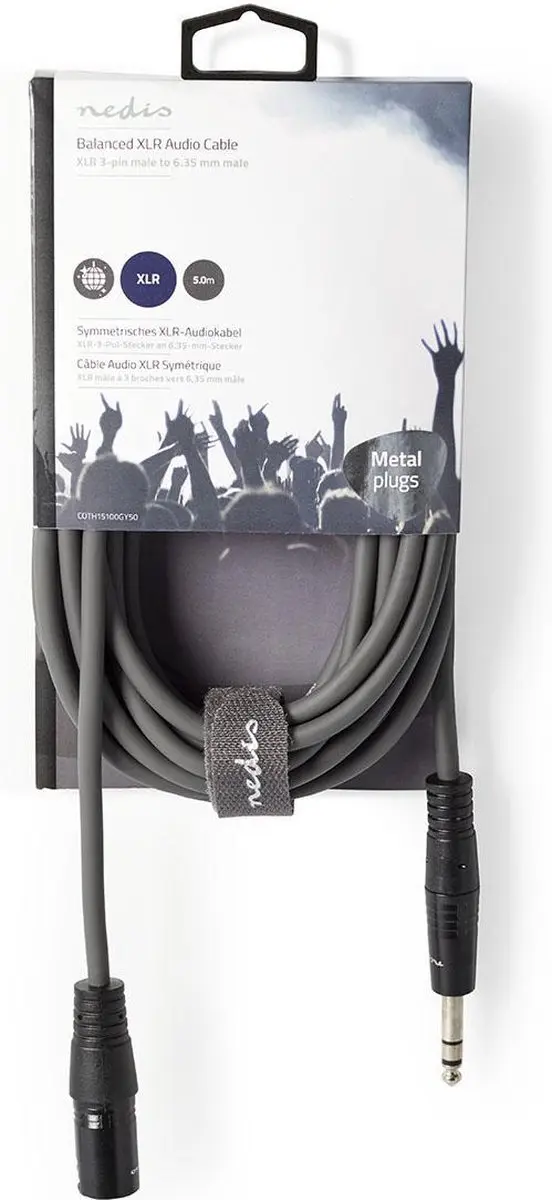 Nedis XLR 3-Pins Audiokabel 5m - Donkergrijs