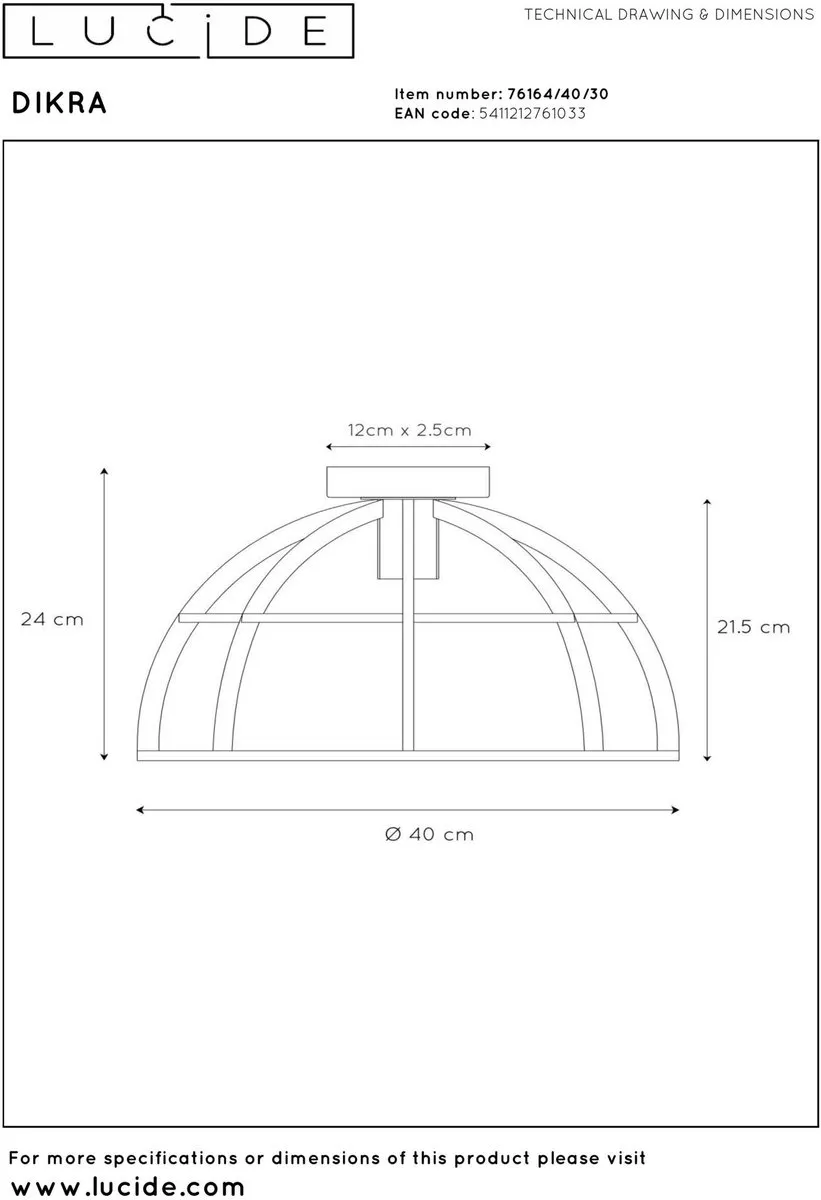 Lucide DIKRA Plafondlamp E27 - Zwart