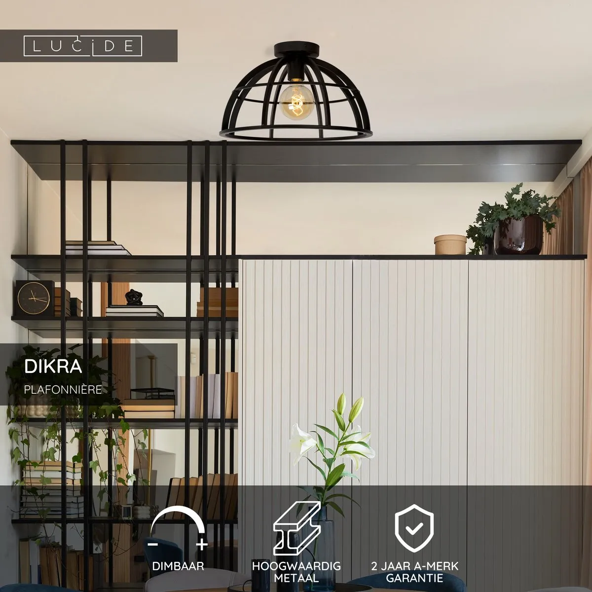 Lucide DIKRA Plafondlamp E27 - Zwart