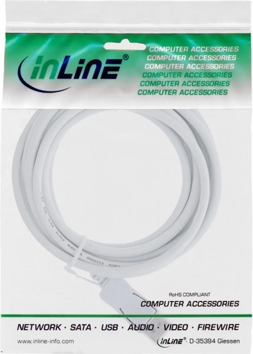 InLine Mini DisplayPort naar DisplayPort Kabel 1.2 - 5m - Wit