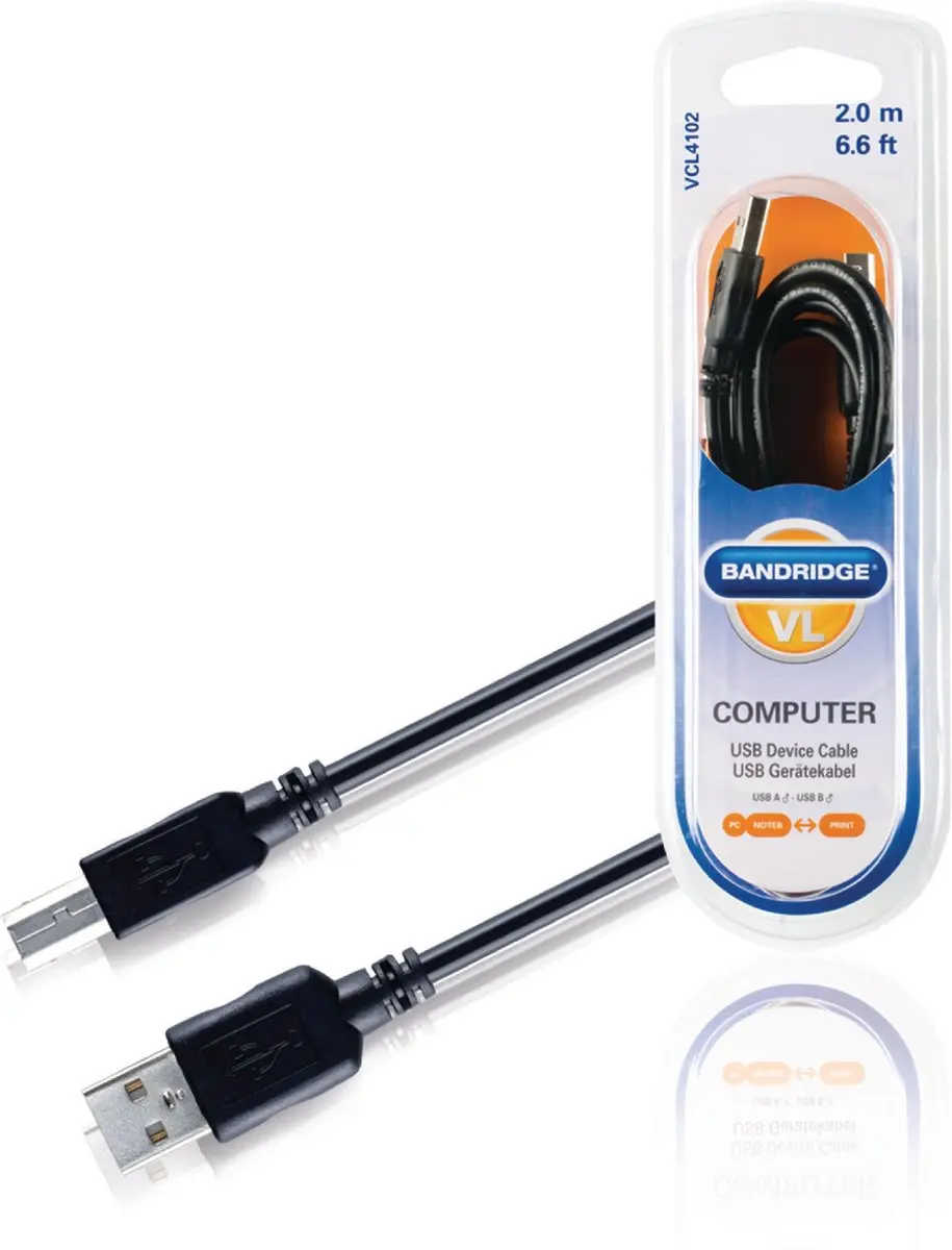 Scanpart USB 2.0 A-B Kabel VCL4102 - 2m - Zwart - afbeelding 3 van 5