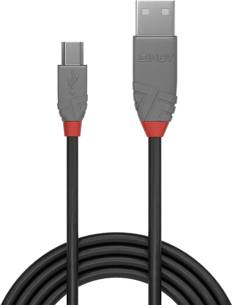 Lindy USB 2.0 A naar Mini USB B Kabel 36722 - 1m - Zwart