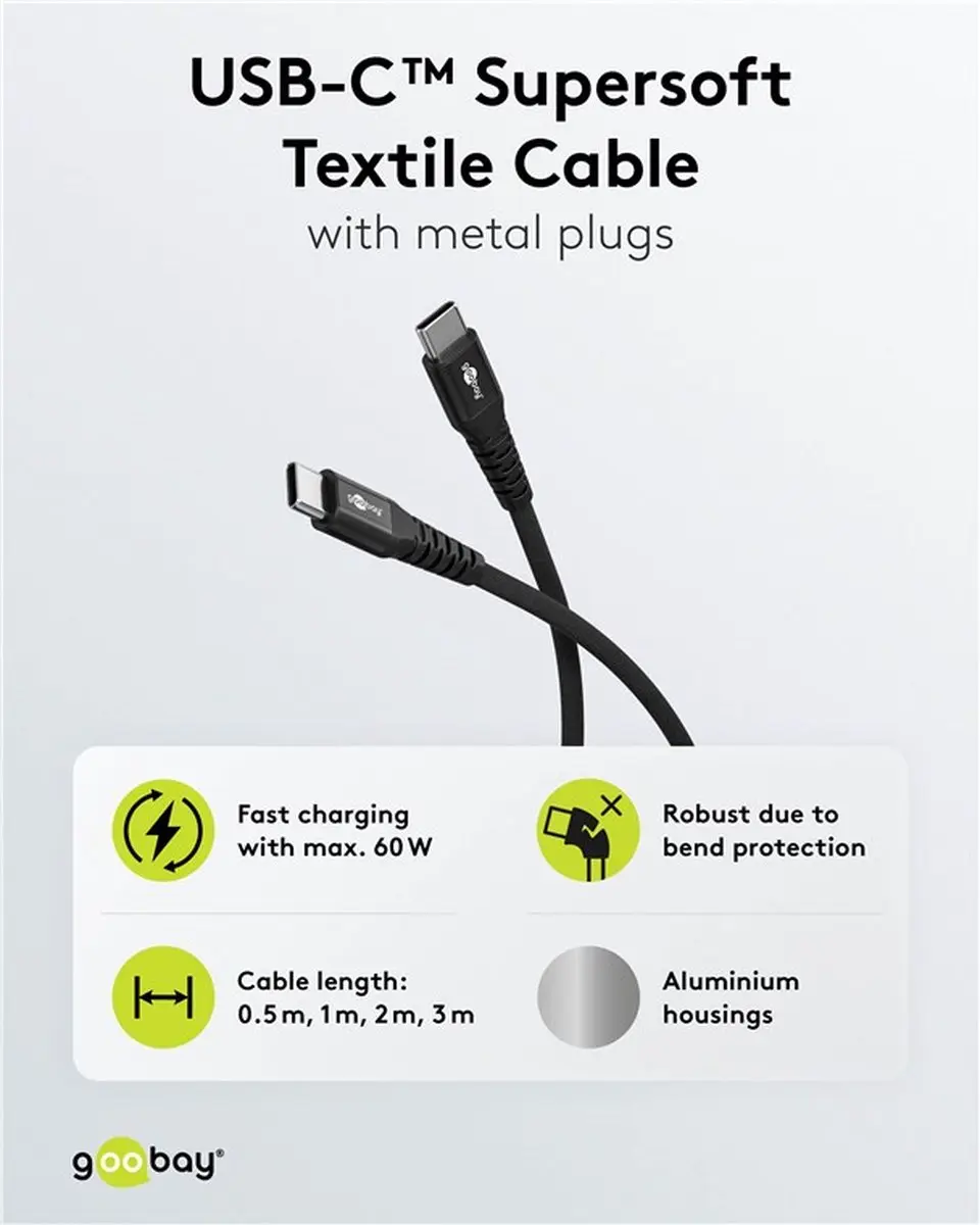 Goobay USB-C Textile Kabel 60W - 1m - Zwart