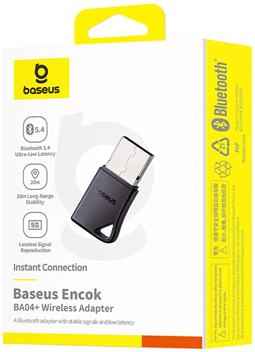Baseus Encok BA04+ Bluetoothadapter 5.4 - 20m - 5 Verbindingen - Zwart