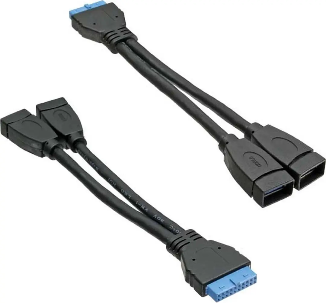InLine Pin Header Adapter USB3.0 2x USB-A - 0,15m - Zwart