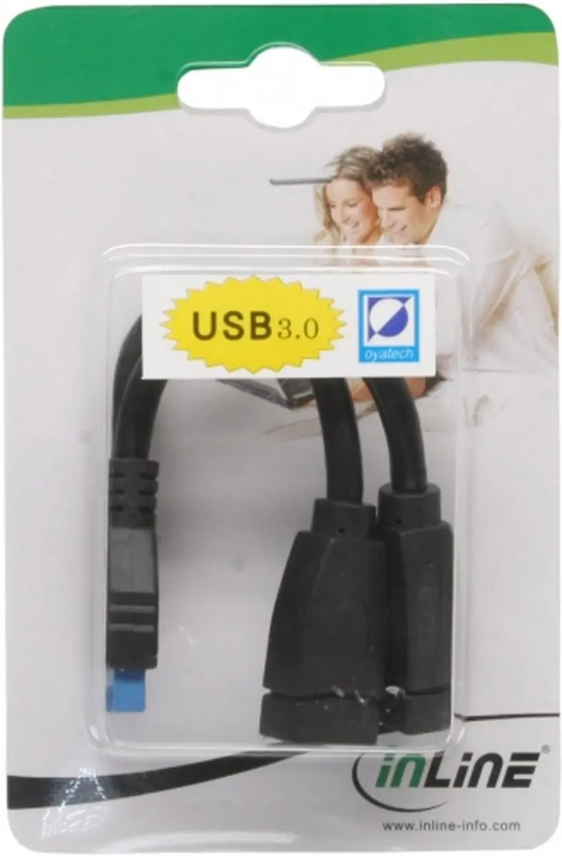 InLine Pin Header Adapter USB3.0 2x USB-A - 0,15m - Zwart