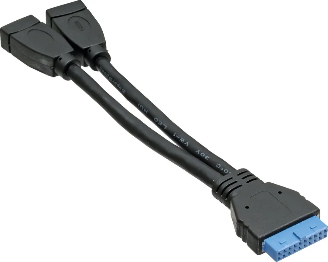 InLine Pin Header Adapter USB3.0 2x USB-A - 0,15m - Zwart