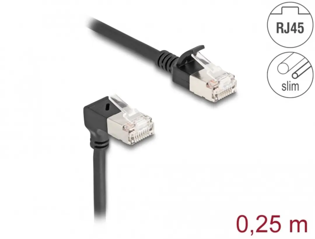 Delock RJ45 Cat.6A S/FTP Kabel 90° Zwart