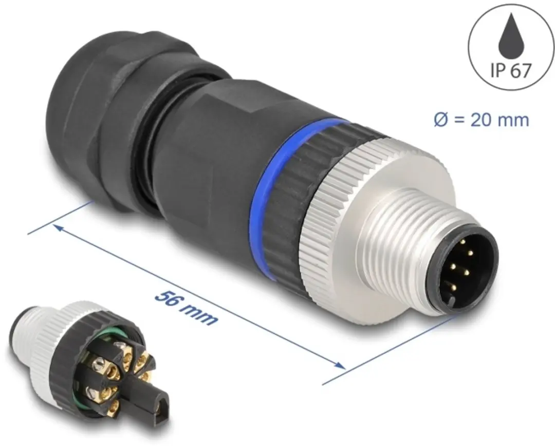 Delock M12 Connector A-coded 8-pin Mannelijk