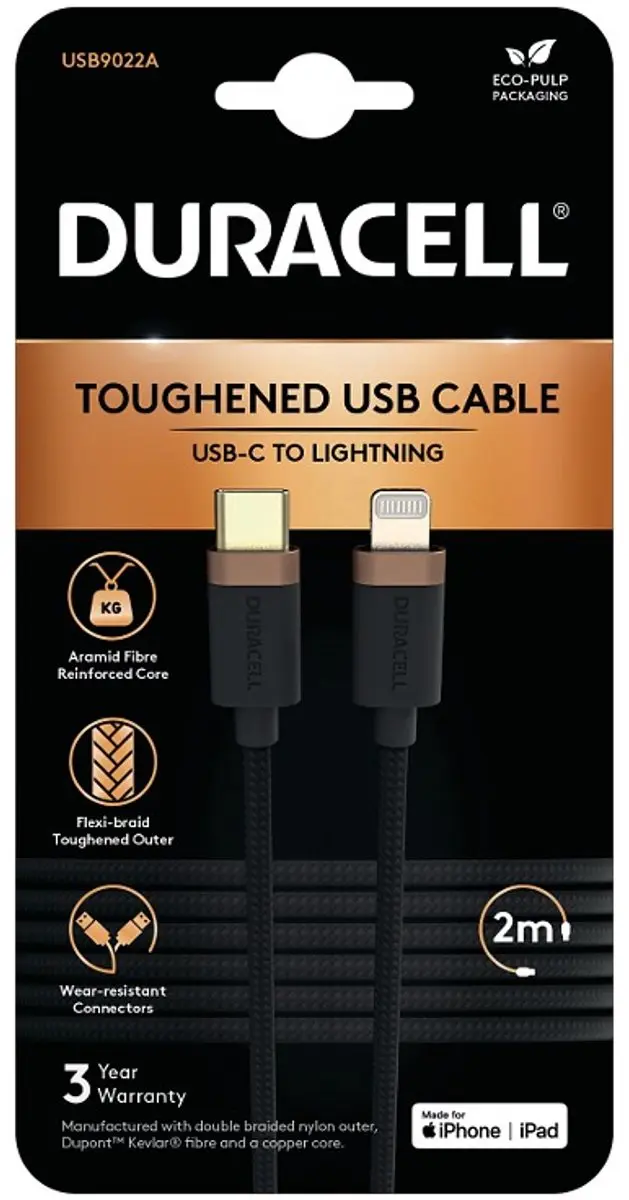 Duracell Toughened Kevlar USB-C naar Lightning Kabel 2m 65W