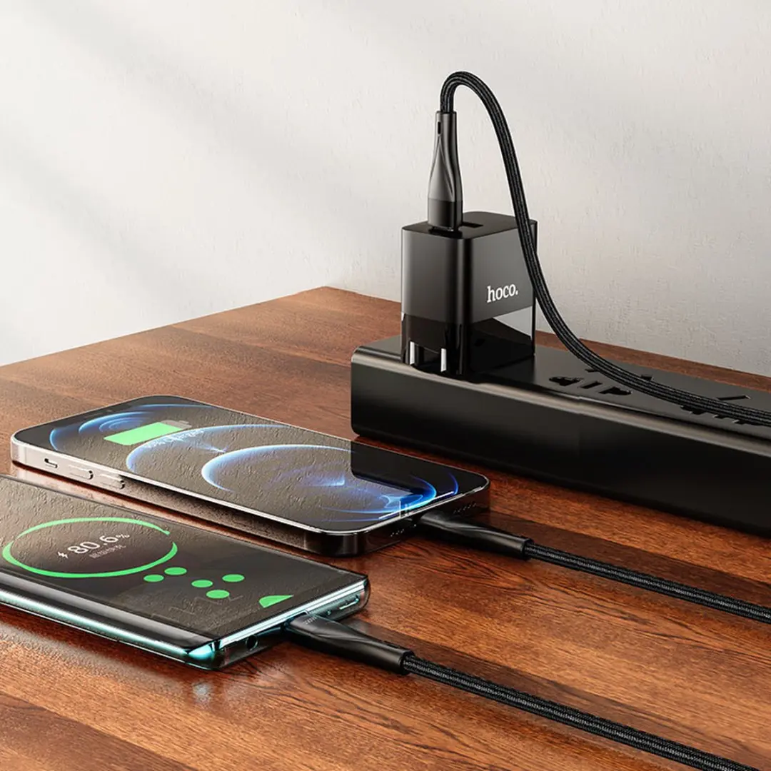 Hoco U102 USB-C naar USB-C & Lightning Kabel 1.5m - Zwart