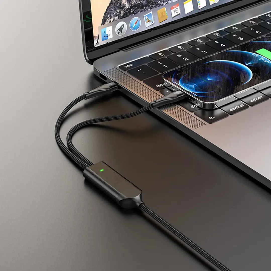 Hoco U102 USB-C naar USB-C & Lightning Kabel 1.5m - Zwart