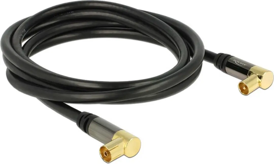 Delock Antennekabel IEC Hoek - IEC Jack Hoek RG-6/U 2m - Zwart