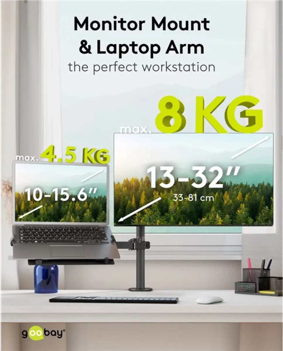 Goobay Bureaubeugel Monitor/Notebook 32" - Full Motion - Zwart