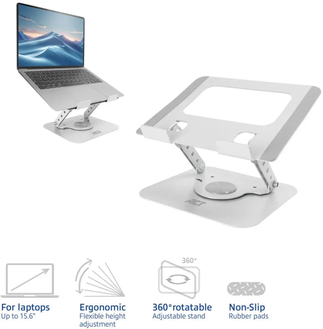 ACT Essentials AC8136 Laptopstandaard 360° - 13.3-15.6" - Grijs - afbeelding 6 van 6