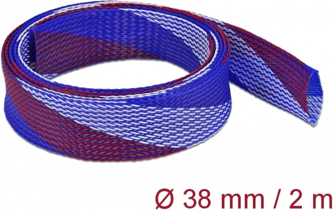 Delock Polyester Kabelsleeve 38mm - 2m - Blauw/Wit/Rood