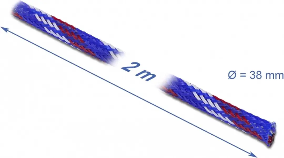 Delock Polyester Kabelsleeve 38mm - 2m - Blauw/Wit/Rood