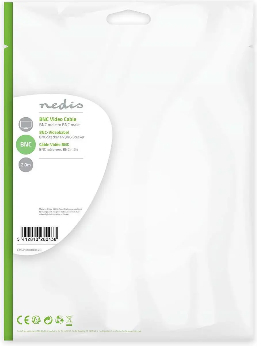 Nedis BNC-Videokabel CVGL01000BK20 - 2m - Zwart