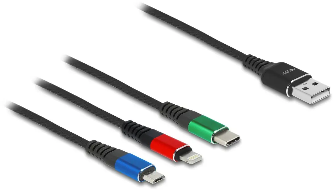 Delock USB 3-in-1 Opladerkabel 2m - Type-A/Lightning/Micro-USB/USB-C - Zwart