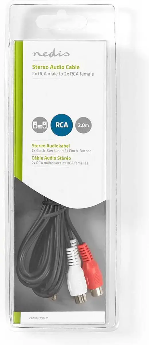 Nedis Stereo-Audiokabel RCA Male/Female 2m - Zwart