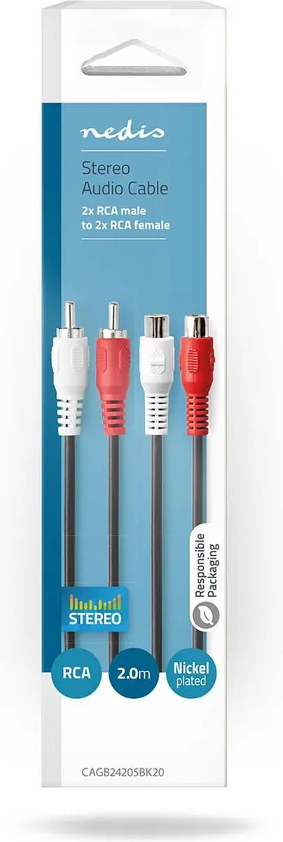 Nedis Stereo-Audiokabel RCA Male/Female 2m - Zwart