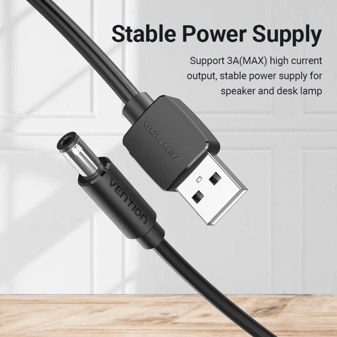Vention USB 2.0 Kabel 5V DC 5,5mm - 1m Transparant