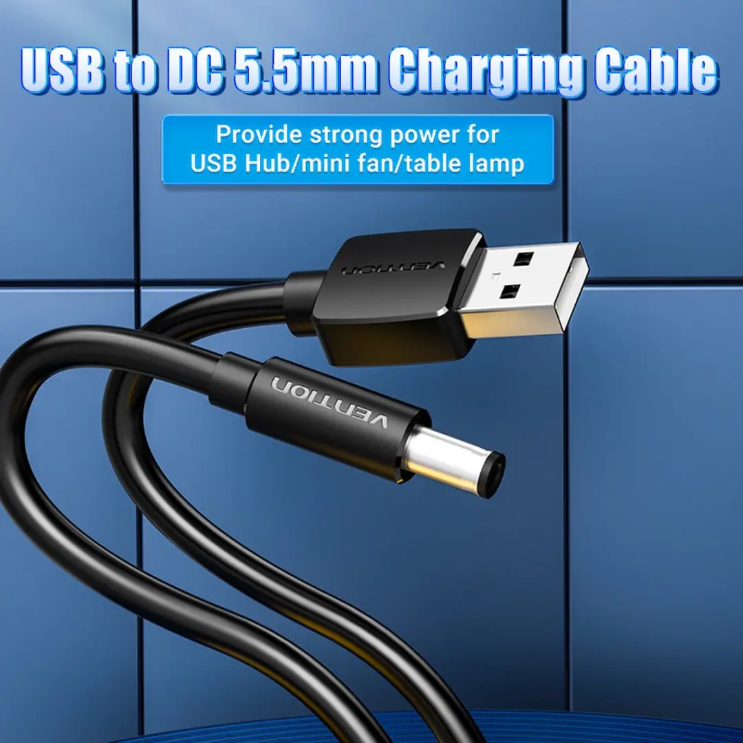 Vention USB 2.0 Kabel 5V DC 5,5mm - 1m Transparant