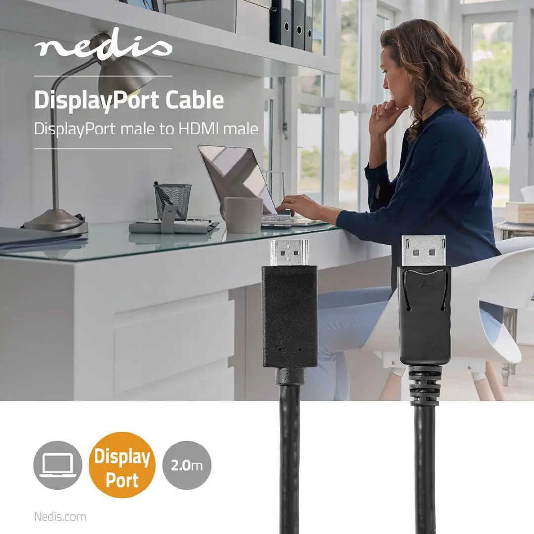 Nedis DisplayPort naar HDMI Kabel 4K@60Hz 2m - Zwart
