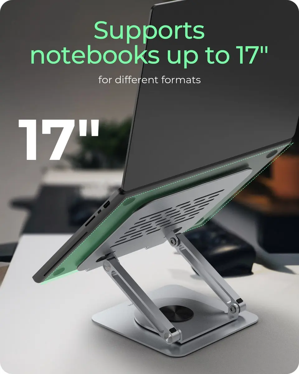 Icy Box IB-NH300-R Laptopstandaard - Draaibaar & verstelbaar - 17 Inch - Zilver