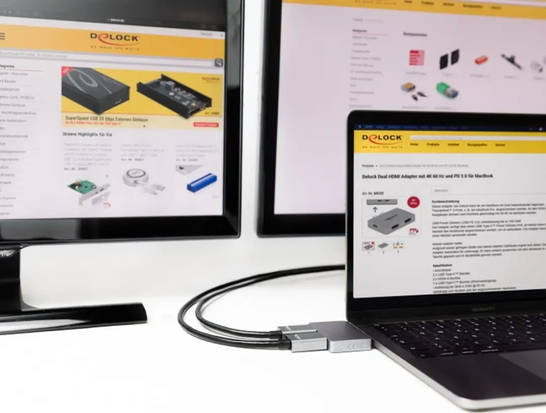 Delock Dual HDMI Adapter 4K 60Hz PD 3.0 - Grijs - afbeelding 6 van 6