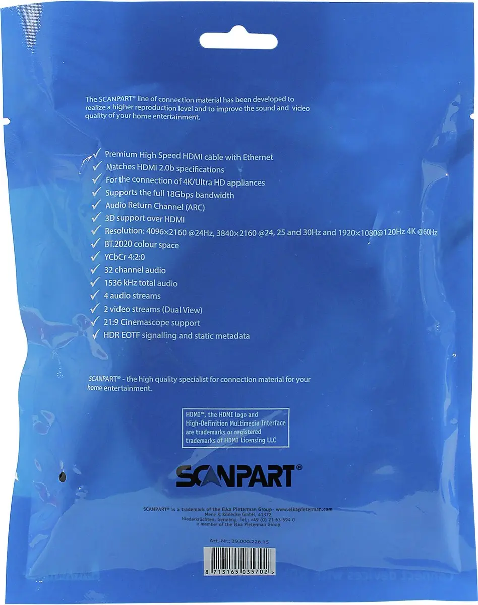 Scanpart HDMI Kabel 1.5m 4K@60Hz - 18Gbps - Zwart