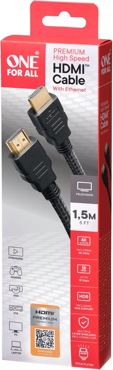 One For All CC5015 HDMI Kabel 1.5m - Zwart - afbeelding 6 van 6