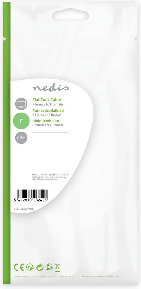 Nedis CSGP41200WT02 Antennekabel F-Female - 0,20m - Wit