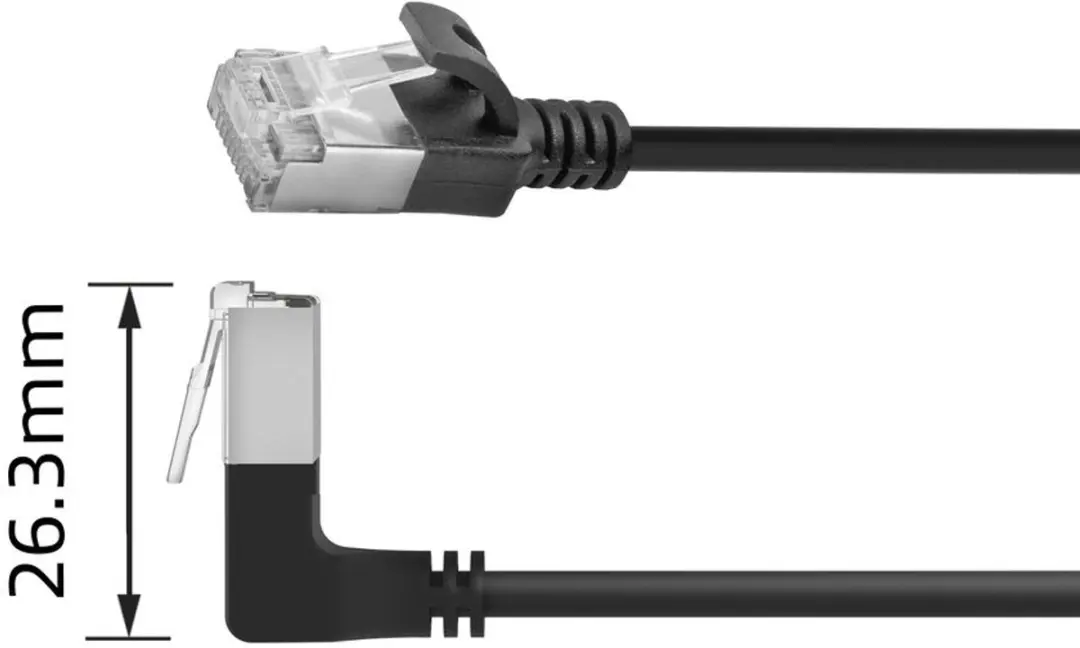 ACT DA4930 CAT6A Patchkabel 0.15m - Zwart - RJ45 recht naar 90°