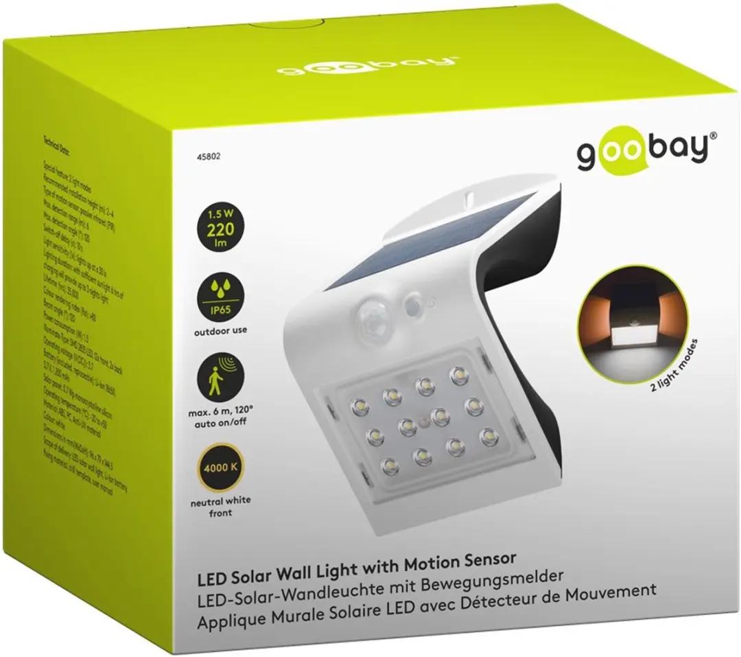 Goobay 45802 LED Wandlamp met Bewegingsensor - 1,5W Wit