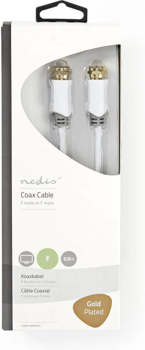 Nedis F-Male Antennekabel 75 Ohm - 5m - Verguld - Wit