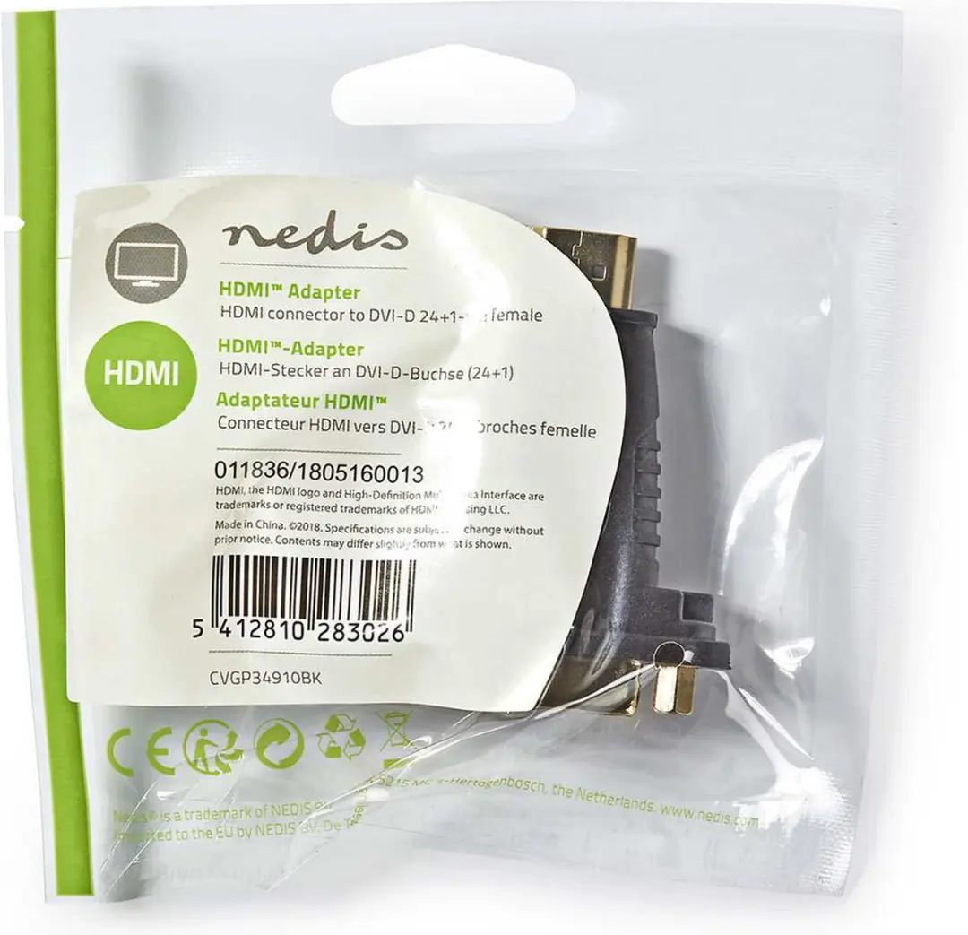 Nedis HDMI naar DVI-D Adapter CVGP34910BK - Verguld - Zwart