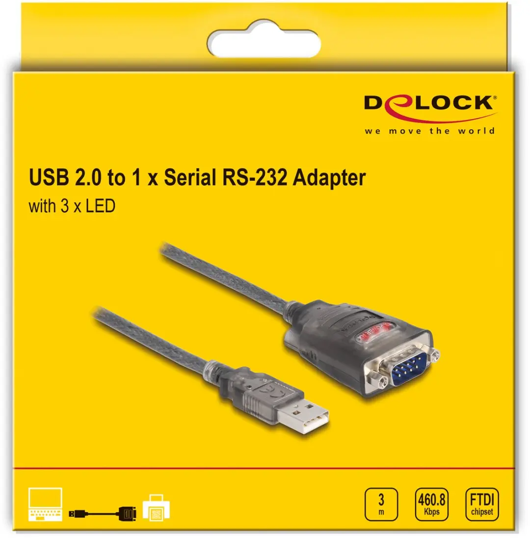 Delock USB 2.0 naar RS-232 Adapter 3m - 1x D-Sub 9 Male - Zwart