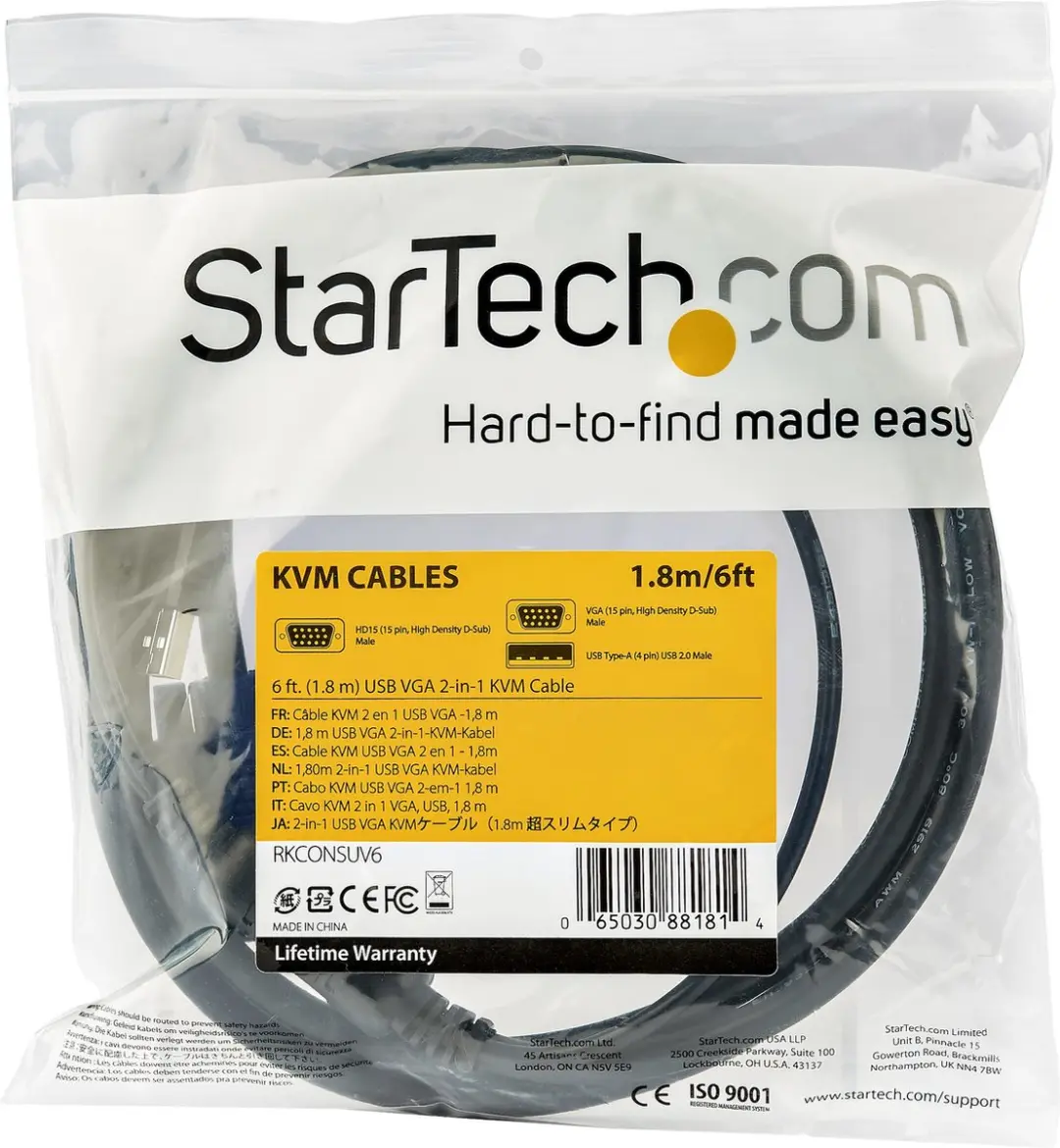 Startech RKCONSUV15 KVM-Schakelaar - Zwart
