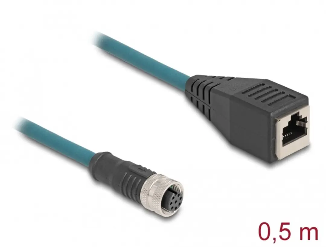 Delock M12 8-pins A-gecodeerd Industriële Netwerkkabel CAT5e 0,5m - Blauw