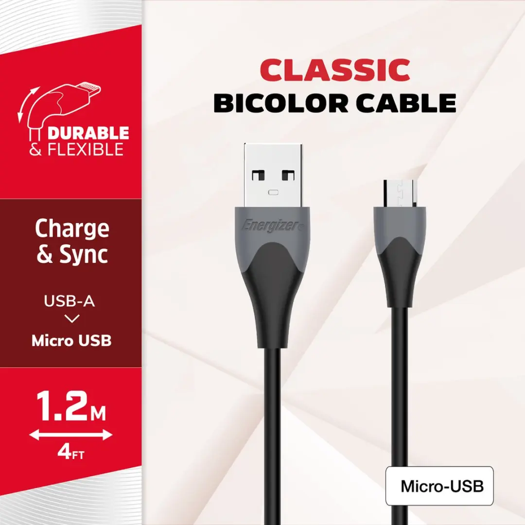 Energizer USB-A naar Micro-USB Oplaadkabel 1.2m - Zwart