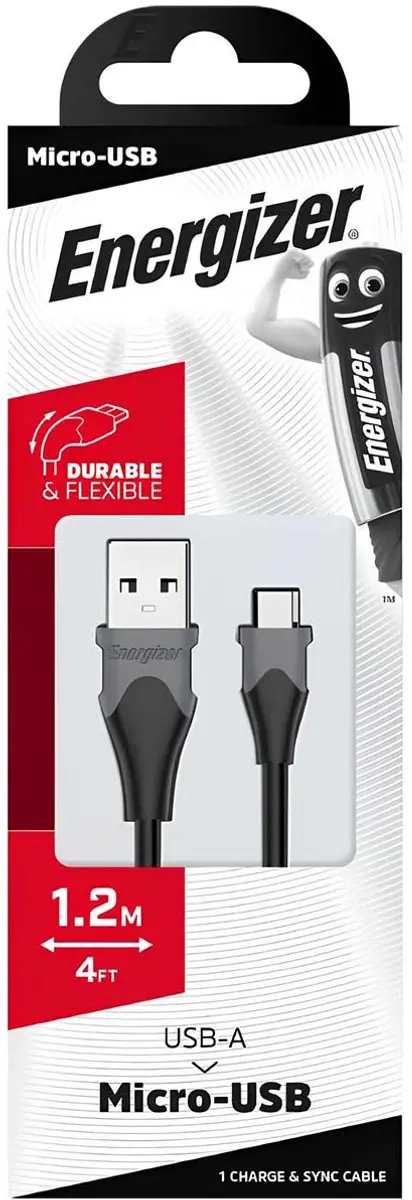 Energizer USB-A naar Micro-USB Oplaadkabel 1.2m - Zwart