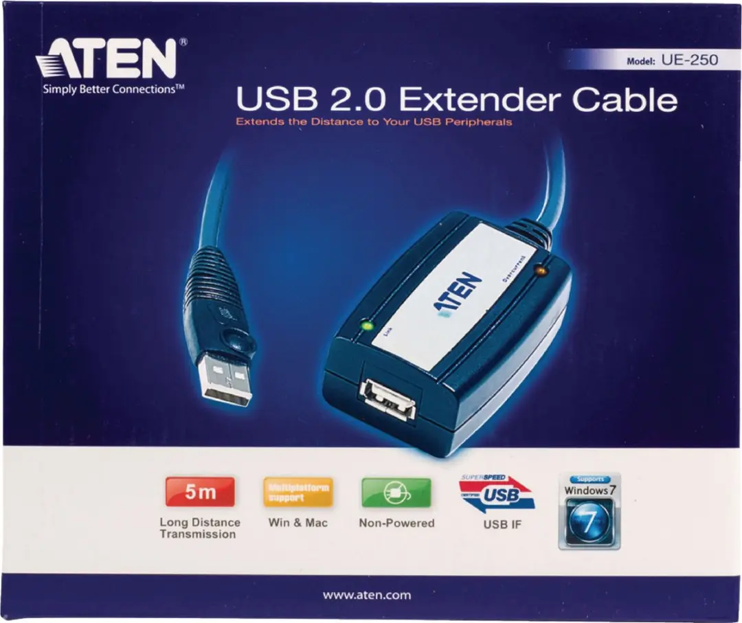 Aten UE250 USB Verlengkabel 5m - USB2.0 - 0,5A