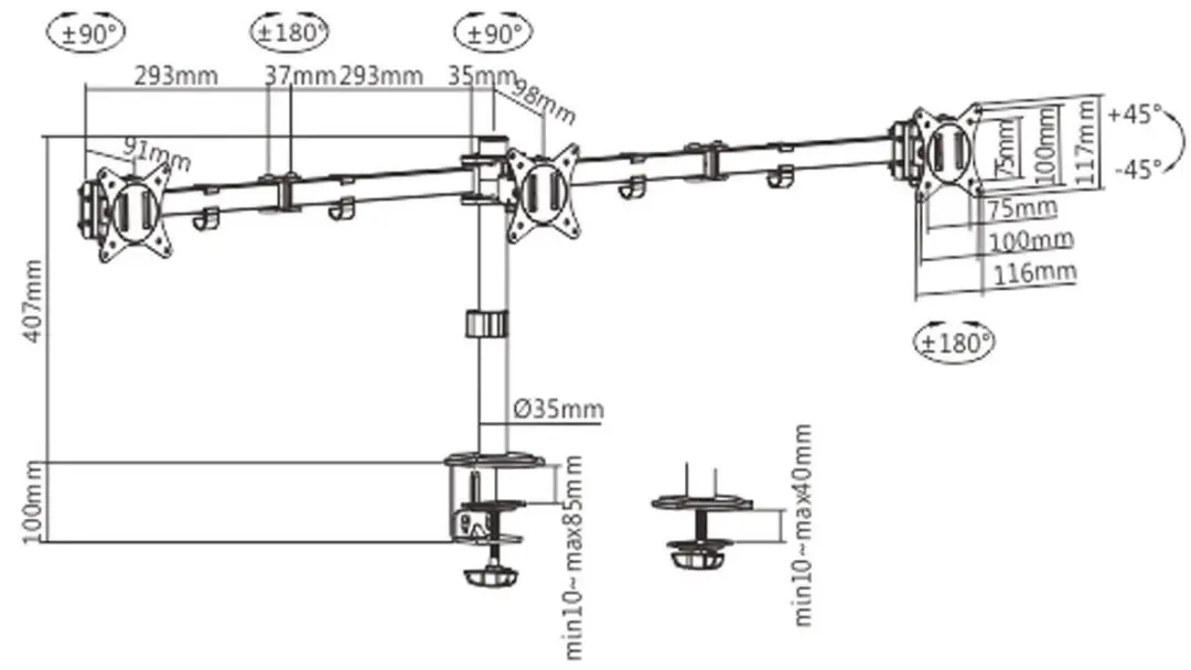 Gembird MA-D3-01 Monitorarm Drievoudig - 17-27" - 7kg per scherm