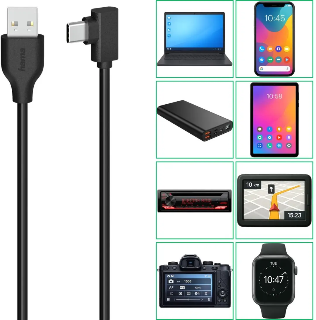 Hama USB-C Kabel USB-C naar USB-A 90° 0,75m - Zwart