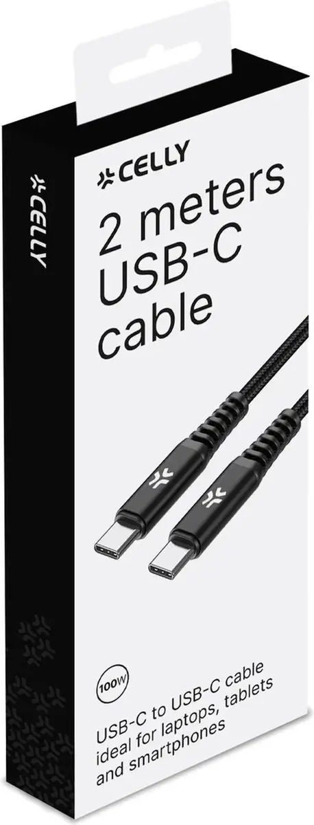 Celly Oplaadkabel 100W USB-C naar USB-C 2.0m - Zwart