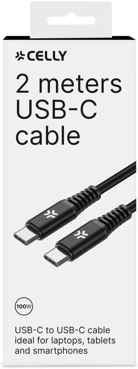 Celly Oplaadkabel 100W USB-C naar USB-C 2.0m - Zwart