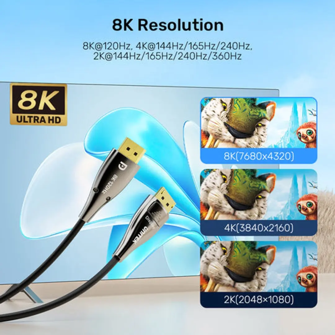 Unitek Glasvezel DisplayPort 2.1 Kabel 8K 120Hz - 30m