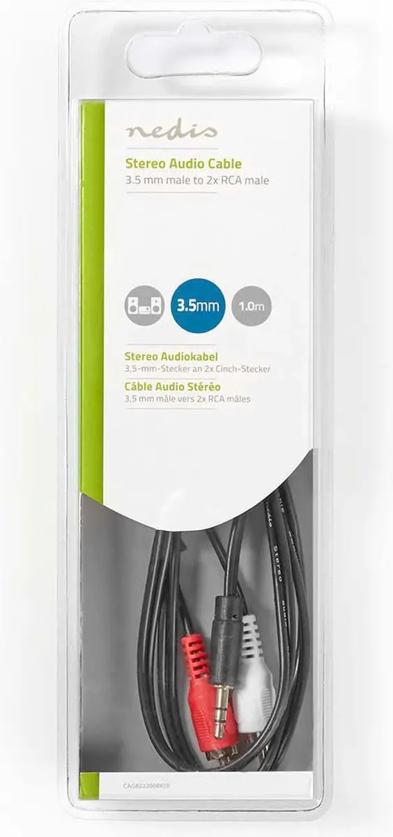 Nedis Stereo-Audiokabel 3,5mm Male naar 2x RCA Male - 1m - Zwart
